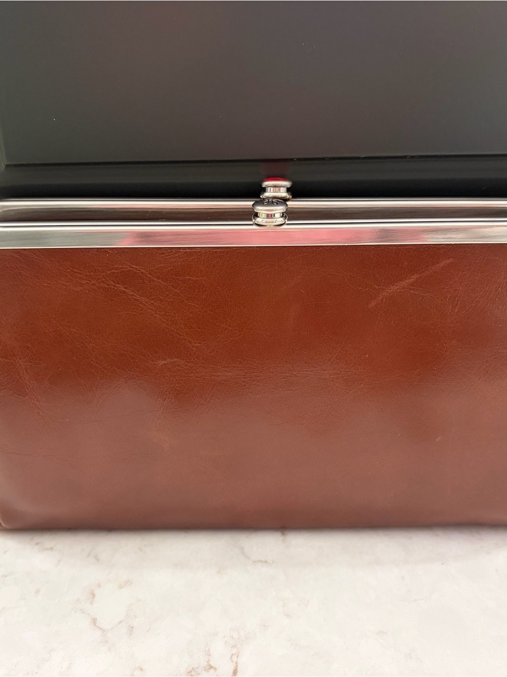 NWT HOBO Brown Leather Frame Wallet with Silver Hardware
